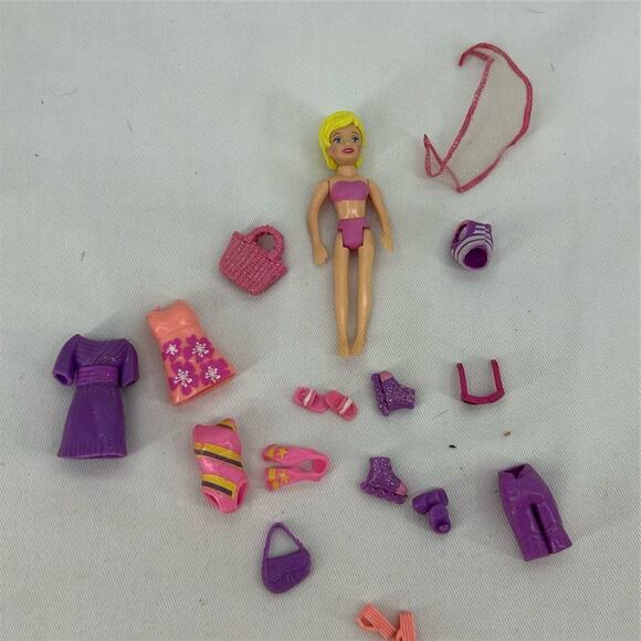 Polly Pocket Other - Vintage Polly Pocket Fashion Doll & Accessories Lot Blonde Hair Blue Eyes